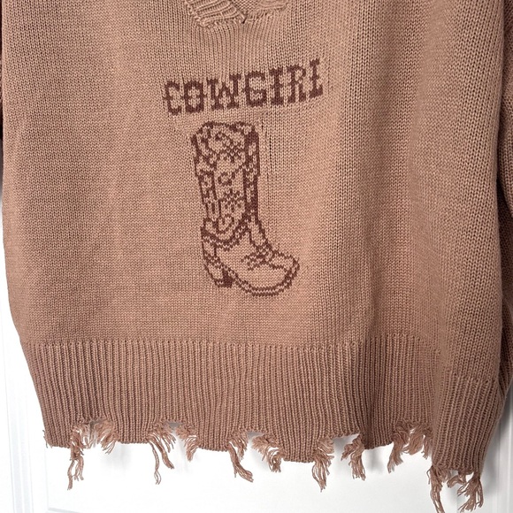Just Polly Cowgirl Western Frayed Sweater Large - Picture 4 of 9